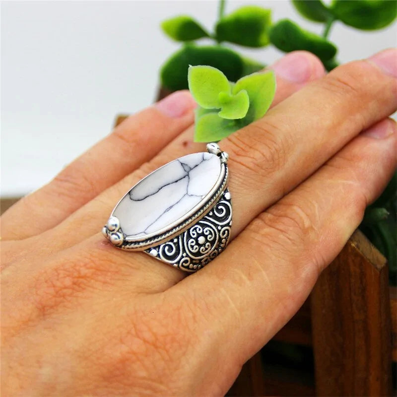 Anillos Turquesa Ovalados Sintéticos de Aspecto Vintage Para Mujer