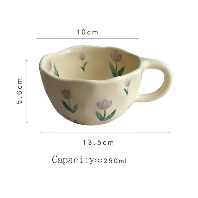 Taza floral retro coreana pintada a mano