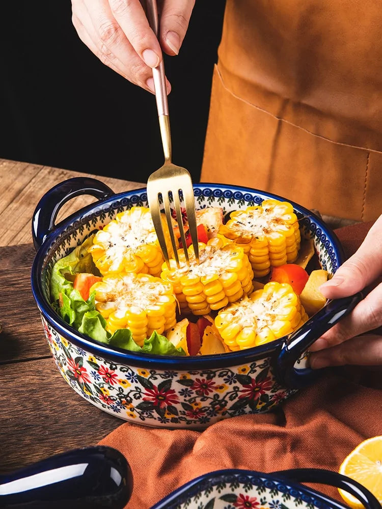 Ensaladera con mango de cerámica retro