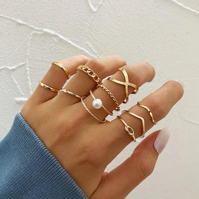 Juego de anillos de cristal boho de moda