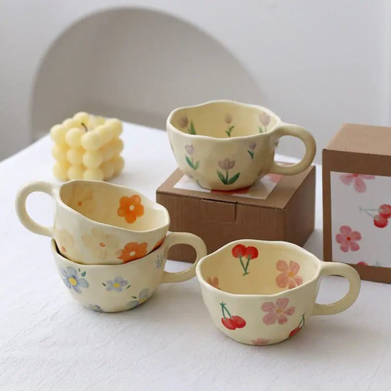 Taza floral retro coreana pintada a mano