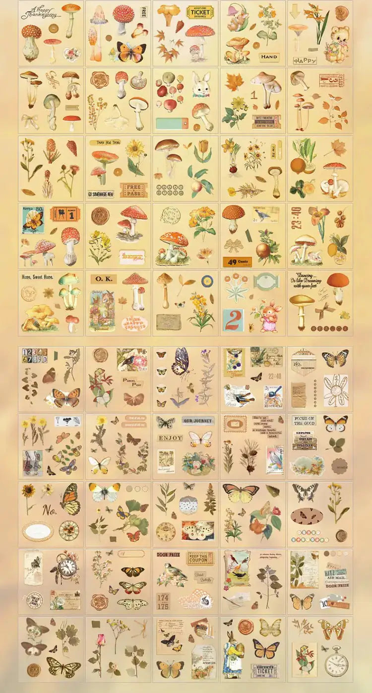 Juego de pegatinas de la naturaleza vintage-100 piezas