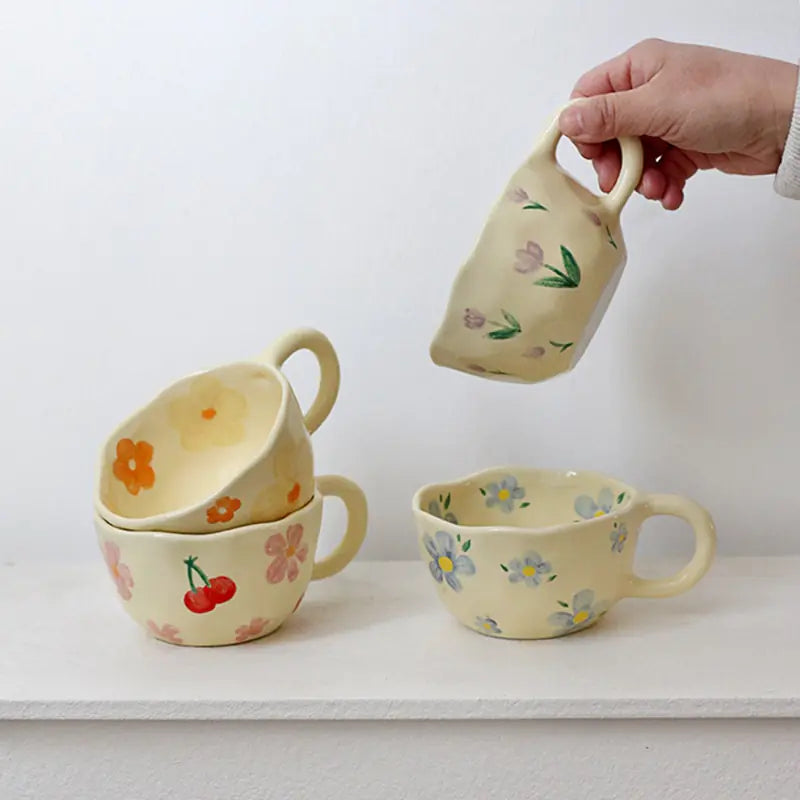 Taza floral retro coreana pintada a mano