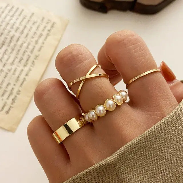 Juego de anillos de cristal boho de moda