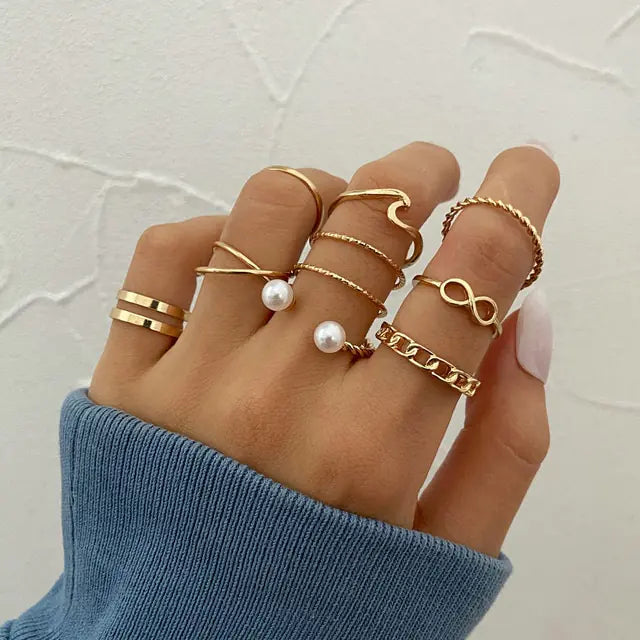 Juego de anillos de cristal boho de moda