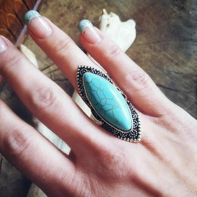 Anillo de piedra grande vintage bohemio