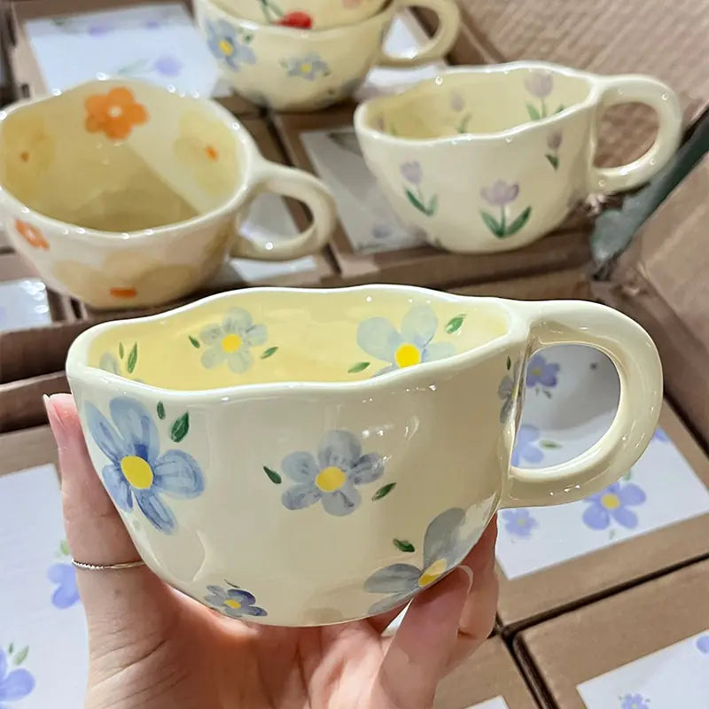 Taza floral retro coreana pintada a mano