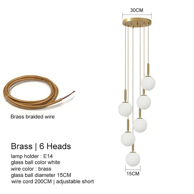 Lámpara moderna de araña de bola de vidrio LED