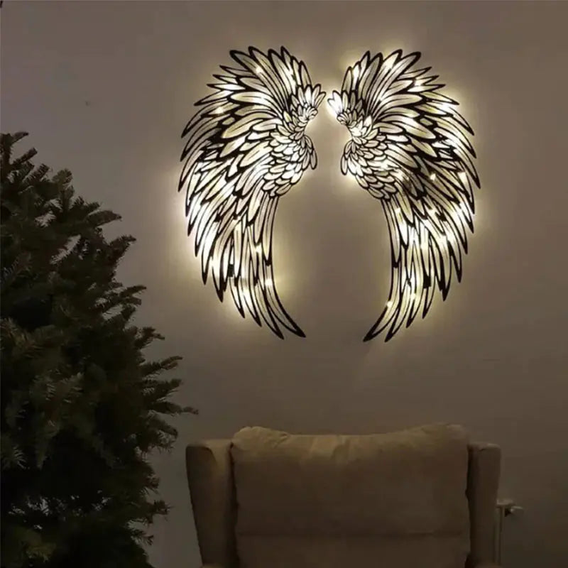 Arte de pared de alas de ángel con luces LED