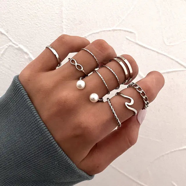 Juego de anillos de cristal boho de moda