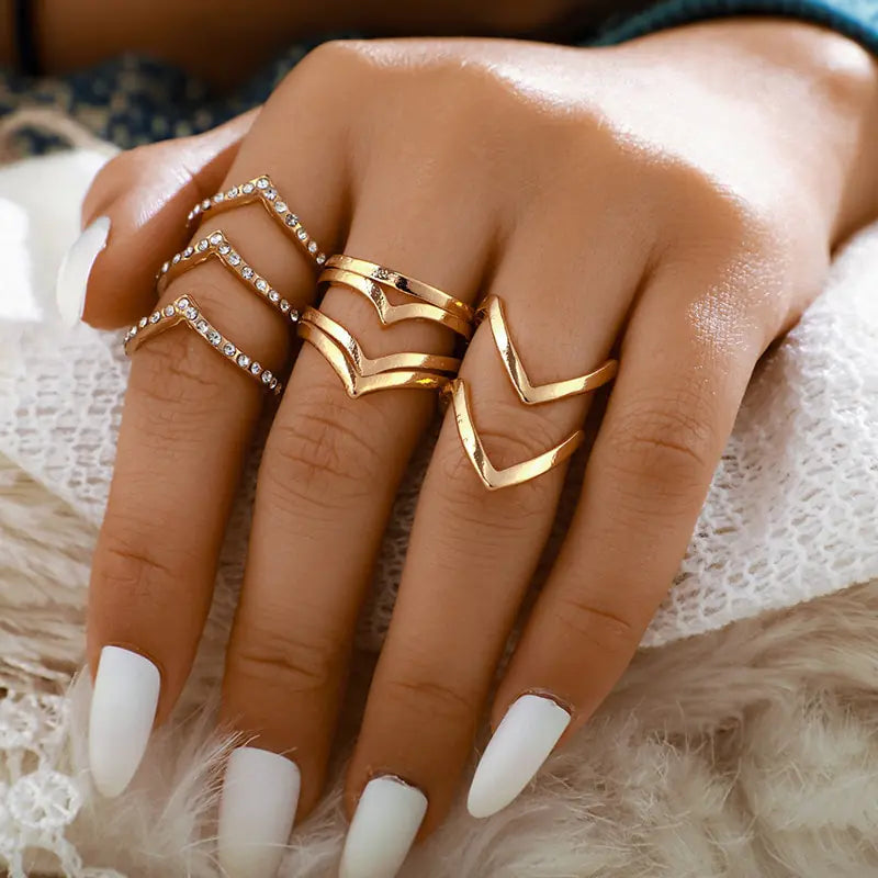 Juego de anillos de cristal boho de moda