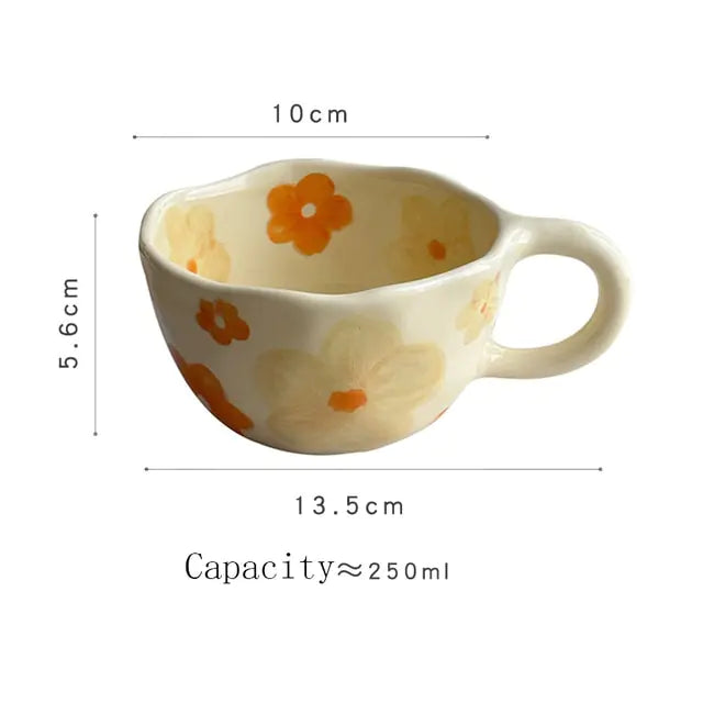 Taza floral retro coreana pintada a mano