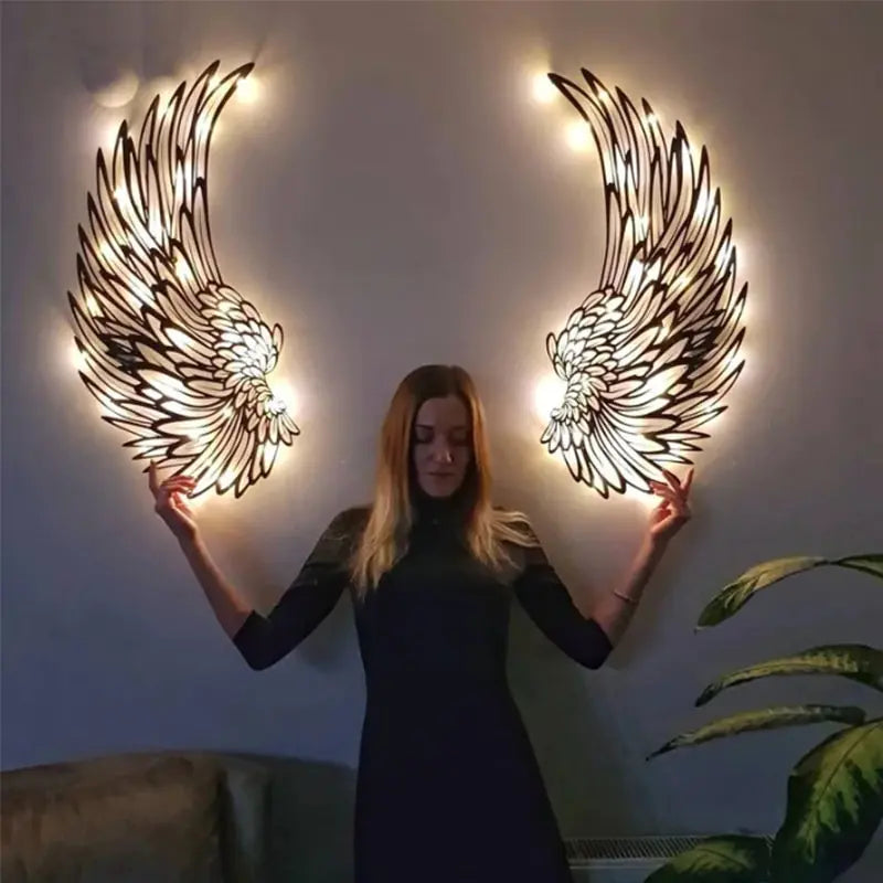 Arte de pared de alas de ángel con luces LED