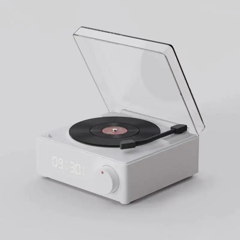 Reloj despertador con altavoz Bluetooth inalámbrico de vinilo retro