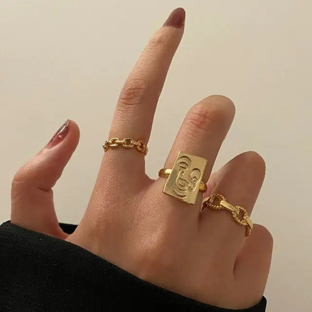 Juego de anillos de cristal boho de moda