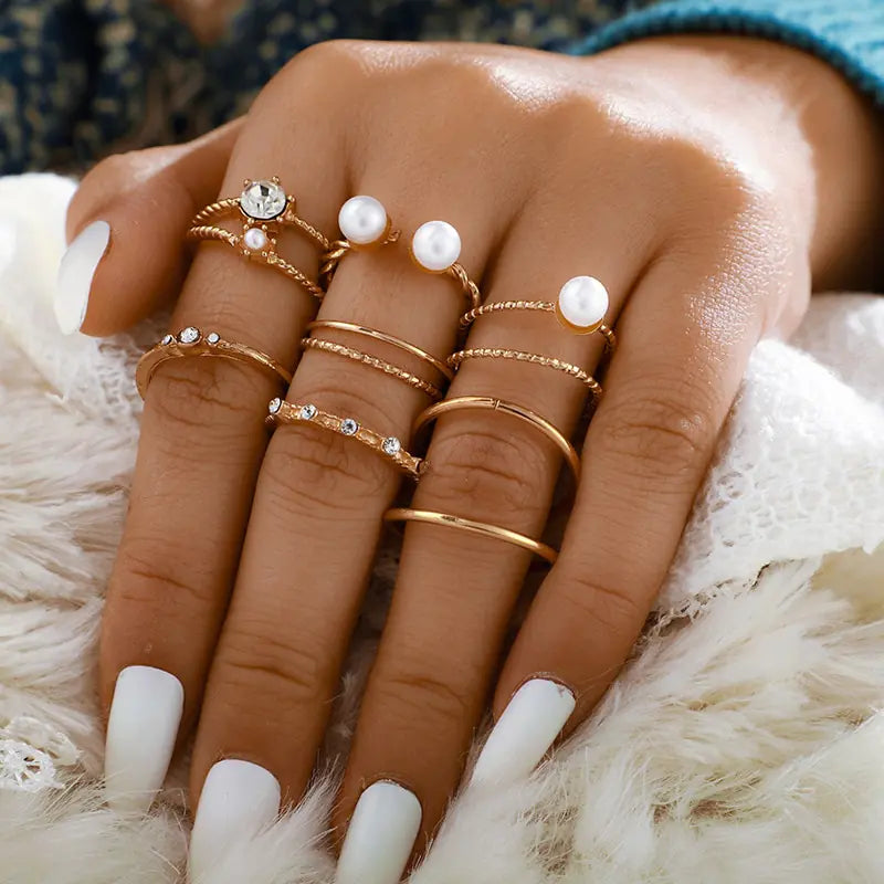 Juego de anillos de cristal boho de moda