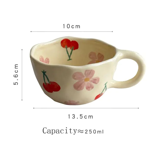 Taza floral retro coreana pintada a mano