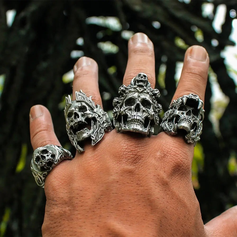 Anillo cráneo de guerrero jaguar indio vintage